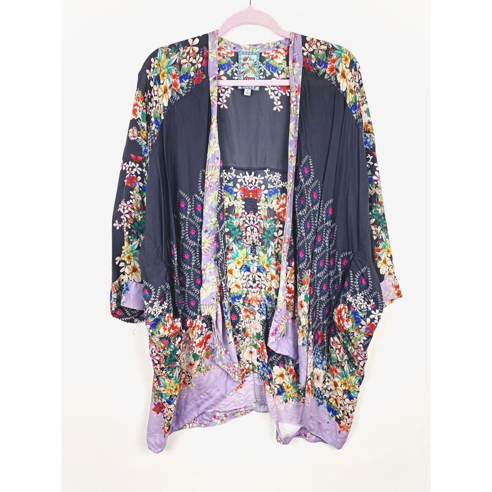 Johnny Was Shae Silk Floral Kimono Cardigan Medium *FLAWED*